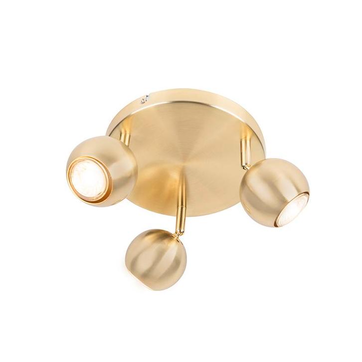 Retro ronde spot messing met plafondplaat 3-lichts - Gissi, Huis en Inrichting, Lampen | Spots, Nieuw, Verzenden