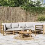 vidaXL 6-delige Loungeset met kussens bamboe lichtgrijs, Tuin en Terras, Verzenden, Nieuw, Hout, Loungeset