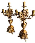 Kandelaber 50 cm hoog (2) - Verguld brons - Italiaanse, Antiek en Kunst