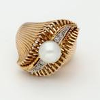 Ring - 18 karaat Geel goud Parel - Diamant, Nieuw