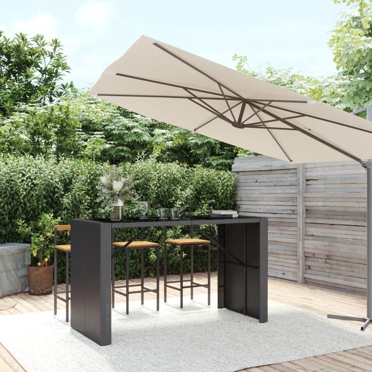 vidaXL Bartafel met glazen blad 185x80x110 cm poly rattan, Tuin en Terras, Tuintafels, Nieuw, Verzenden