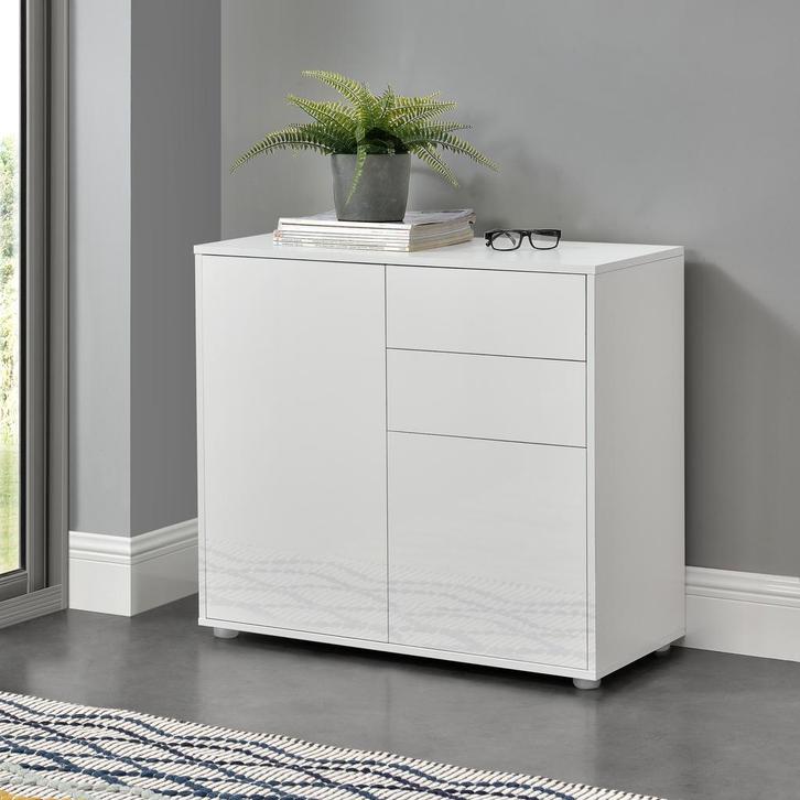 Commode Paarl druk en open 74x79x36 cm wit hoogglans, Huis en Inrichting, Kasten | Dressoirs, Verzenden
