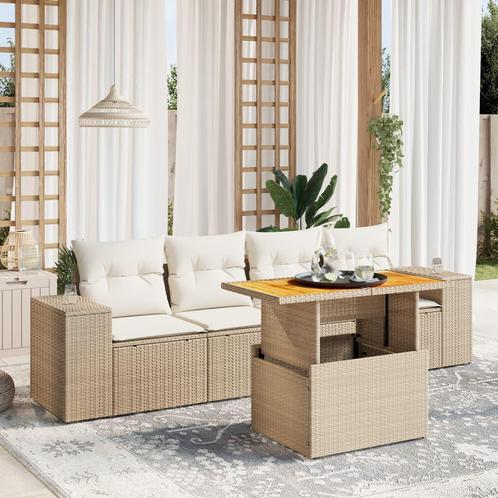 vidaXL 5-delige Loungeset met kussens poly rattan beige, Tuin en Terras, Tuinsets en Loungesets, Loungeset, Nieuw, Rotan, Verzenden