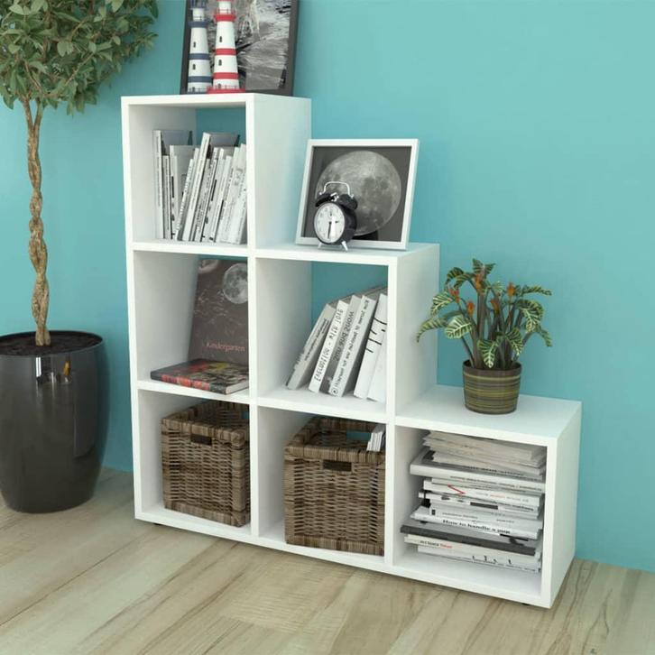 vidaXL Boekenkast/presentatiemeubel trapvormig 107 cm wit, Huis en Inrichting, Kasten | Boekenkasten, 25 tot 50 cm, Nieuw, Overige houtsoorten