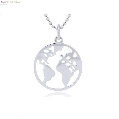 925 Zilveren platte wereldbol kettinghanger, Sieraden, Tassen en Uiterlijk, Kettinghangers, Nieuw, Verzenden