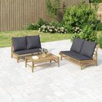 vidaXL 3-delige Loungeset met kussens bamboe donkergrijs, Tuin en Terras, Verzenden, Nieuw, Hout, Loungeset