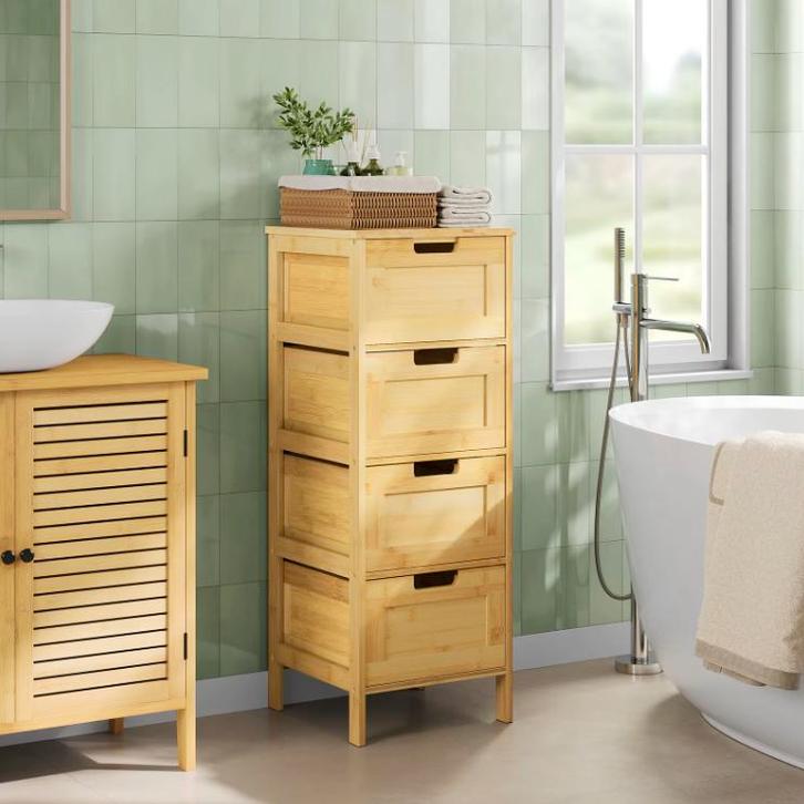 Bamboe Badkamerkast met Laden 30x30x80cm – 100% Natuurlijk, Huis en Inrichting, Badkamer | Badkamermeubels, 25 tot 50 cm, Nieuw
