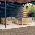 vidaXL 9-delige Loungeset met grijze kussens grenenhout, Verzenden, Nieuw, Loungeset