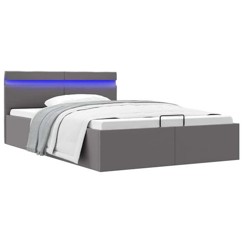 vidaXL Bedframe met opslag hydraulisch LED kunstleer grijs, Huis en Inrichting, Slaapkamer | Bedden, 120 cm, 200 cm, Grijs, Twijfelaar