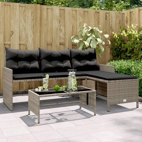 vidaXL Tuinbank met tafel en kussens L-vormig poly rattan, Tuin en Terras, Tuinsets en Loungesets, Nieuw, Rotan, Verzenden