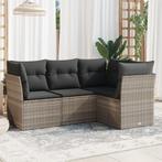 vidaXL 4-delige Loungeset met kussens poly rattan lichtgrijs, Verzenden, Nieuw, Rotan, Loungeset