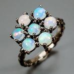 925 zilver zwart rhodiniert - opaal - topaas - Ring, Verzamelen, Mineralen en Fossielen