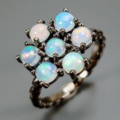 925 zilver zwart rhodiniert - opaal - topaas - Ring, Verzamelen, Mineralen en Fossielen