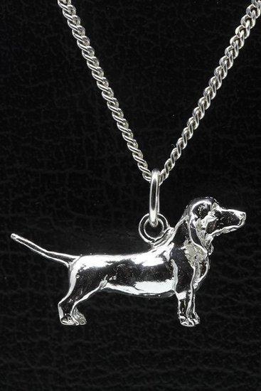 Zilveren Basset artesien normand ketting hanger - groot, Sieraden, Tassen en Uiterlijk, Kettinghangers, Verzenden