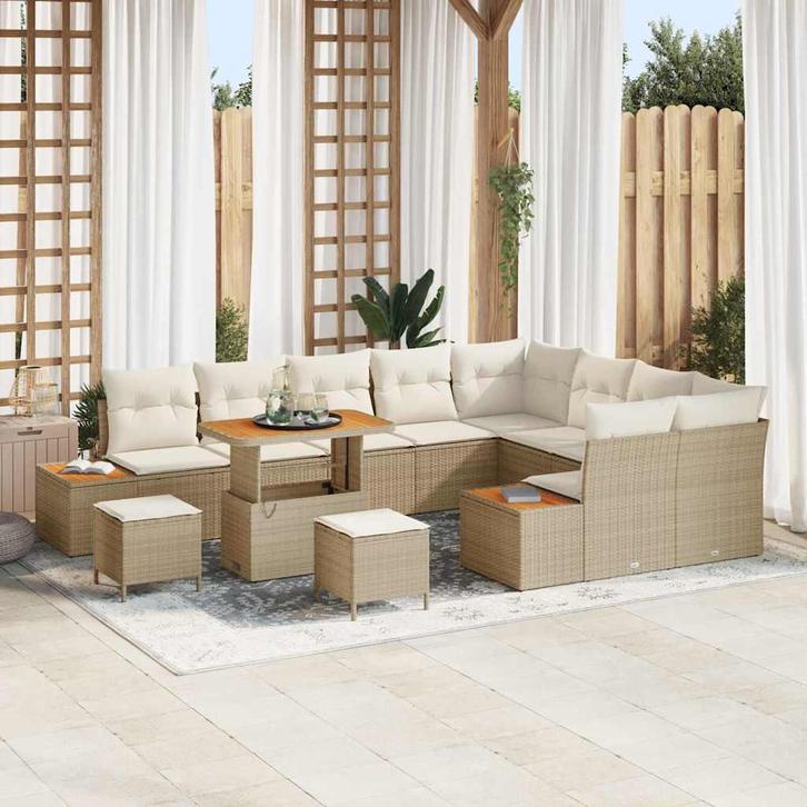 vidaXL Tuin Sofa Set met kussen 12 pcs Beige Poly riet, Tuin en Terras, Tuinsets en Loungesets, Nieuw, Rotan, Verzenden
