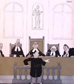 Spotprent over een rechtzaak over oplichting (lijst optie), Verzenden