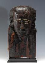 Oud-Egyptisch Hout Sarcofaag masker. 48 cm H. Meesterwerk.