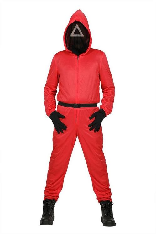 Squid Game Pak Rood Met Masker Driehoek, Kleding | Heren, Carnavalskleding en Feestkleding, Nieuw, Ophalen of Verzenden