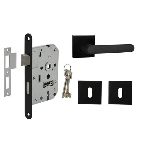 Deurbeslag set met sleutelrozet en deurklink Linee zwart, Doe-het-zelf en Verbouw, Hang- en Sluitwerk, Klink of Kruk, Nieuw, Overige materialen