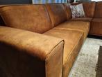 Compacte hoekbank microvezel cognac | Op voorraad | Actie, Ophalen of Verzenden, Nieuw, Stof, Modern en landelijk