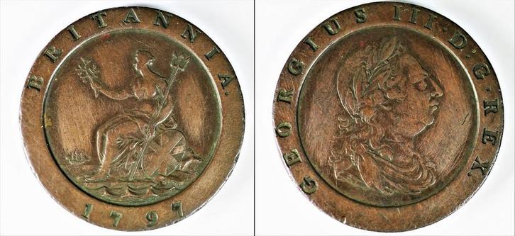 Great Britain two Pence 1797 cartwheel King George Iii, Postzegels en Munten, Munten | Europa | Niet-Euromunten, Verzenden