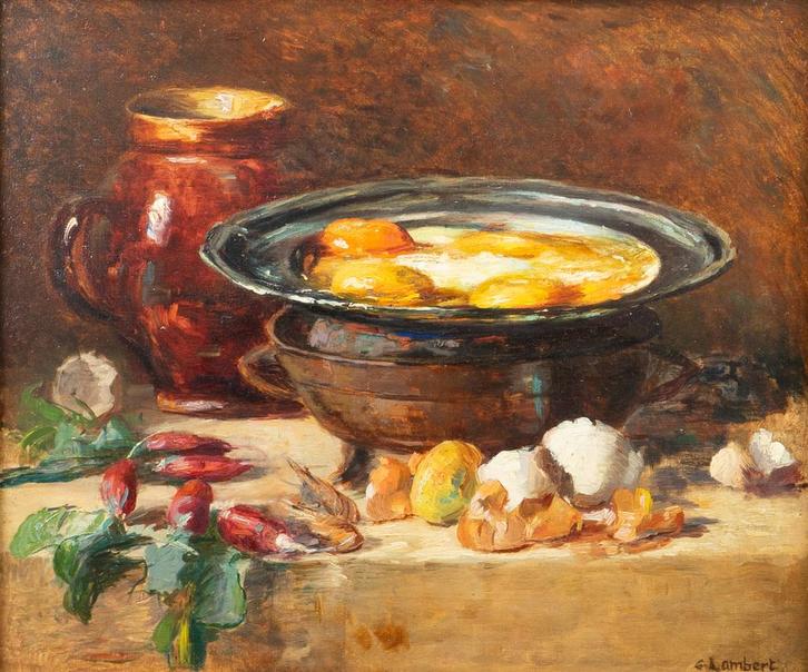 Camille-Nicolas Lambert, ‘Stilleven met gebroken eieren’, Antiek en Kunst, Kunst | Schilderijen | Klassiek
