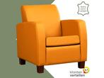 Leren fauteuil Joy - Toledo Leem (geel/bruin) - Poten hout, Huis en Inrichting, Fauteuils, Nieuw, Ophalen of Verzenden, Eigentijds, Klassiek, Modern