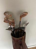 Vintage leren golftas inclusief 12 antieke golfclubs - Golf, Antiek en Kunst