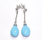 Oorbellen - 18 karaat Witgoud -  12.70ct. tw. Turquoise -, Sieraden, Tassen en Uiterlijk, Oorbellen, Nieuw