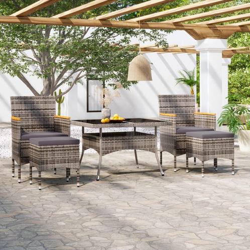 vidaXL 5-delige Tuinset poly rattan en gehard glas grijs, Tuin en Terras, Tuinsets en Loungesets, Tuinset, Nieuw, 5 zitplaatsen