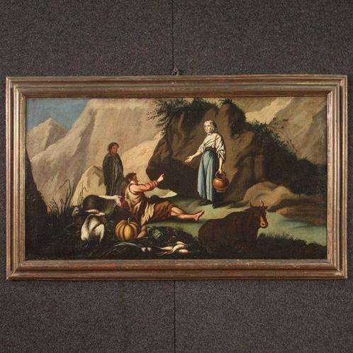 Italiaanse school (XVIII) - Paesaggio scena pastorale, Antiek en Kunst, Kunst | Schilderijen | Klassiek