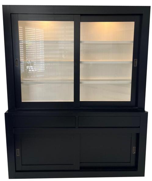 Zwarte strakke buffetkast Design 180cm led verlichting, Huis en Inrichting, Kasten | Buffetkasten, Ophalen of Verzenden