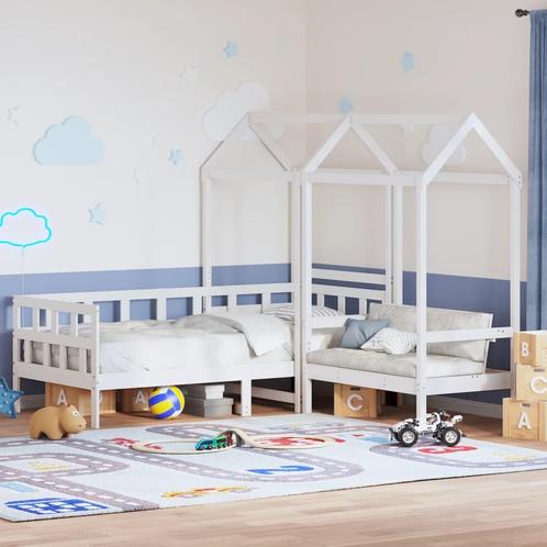 vidaXL Kinderbedset met huisje massief grenenhout wit 80x200, Huis en Inrichting, Slaapkamer | Bedden, 80 cm, 200 cm, Wit, Eenpersoons