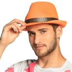 Oranje trilby hoed met gouden band - Feesthoeden overig, Nieuw, Verzenden