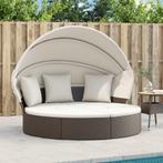 vidaXL Loungebed met luifel en kussens poly rattan bruin, Tuin en Terras, Verzenden, Nieuw