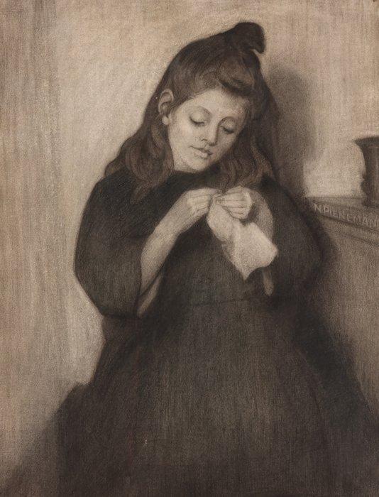 Nicolaas Pieneman (1880-1938) - Portret van een meisje met, Antiek en Kunst, Kunst | Schilderijen | Klassiek