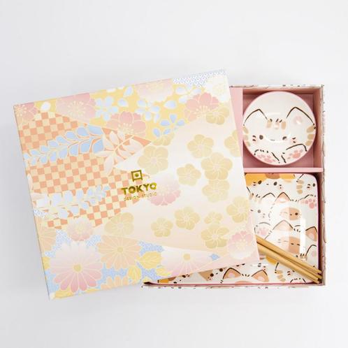 Sushiset Cats 2p - Tokyo Design - in cadeaudoos, Huis en Inrichting, Keuken | Servies, Bord(en), Nieuw, Porselein, Overige stijlen