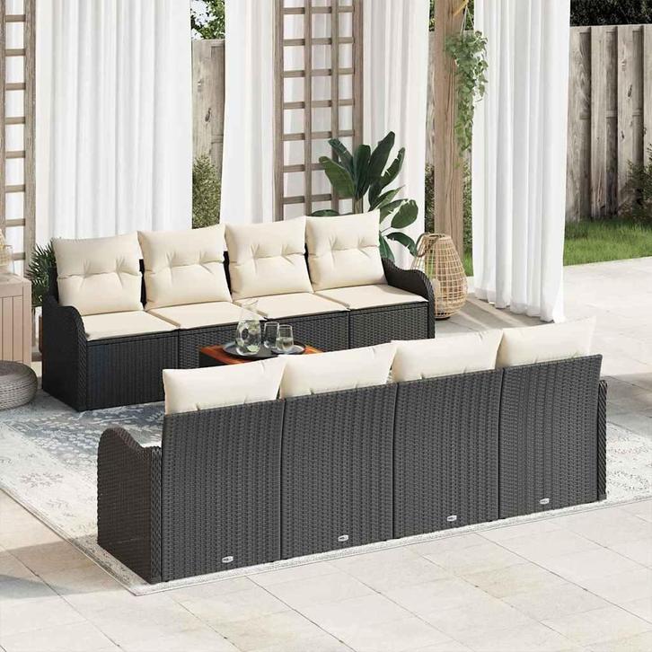 vidaXL Tuin Sofa Set 9 pcs Zwart Poly riet, Tuin en Terras, Tuinsets en Loungesets, Nieuw, Rotan, Verzenden
