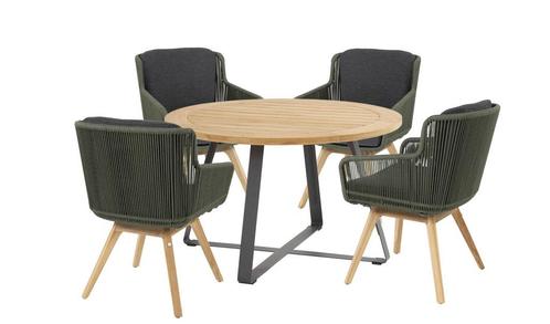 4 Seasons Outdoor Flores tuinset green met Basso tafel Ø 130, Tuin en Terras, Tuinsets en Loungesets, Ophalen of Verzenden