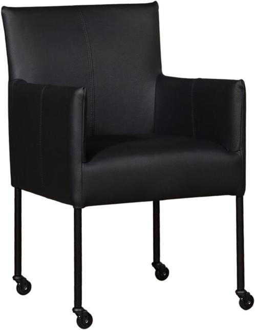 Zwarte leren moderne kuipstoel - poot rond zwart met wiel -, Huis en Inrichting, Stoelen, Eén, Overige kleuren, Nieuw, Leer, Ophalen of Verzenden