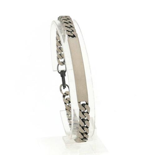 Zilveren robuuste gourmetschakel armband met graveerplaat..., Sieraden, Tassen en Uiterlijk, Armbanden, Overige kleuren, Gebruikt