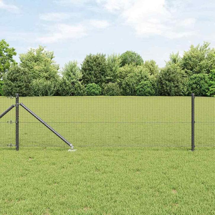 vidaXL Hecke met palen Grijs 0.8 x 100 m Staal, Tuin en Terras, Schuttingen, Nieuw, IJzer, Verzenden