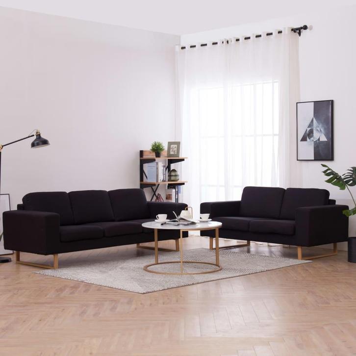 vidaXL 2-delig Bankstel stof zwart, Huis en Inrichting, Banken | Bankstellen, Nieuw, 200 tot 250 cm, Stof, Vierpersoons of meer