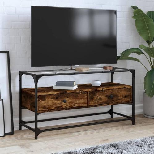 vidaXL Tv-meubel met glazen blad 98x35x51 cm hout gerookt, Huis en Inrichting, Kasten | Televisiemeubels, Nieuw, Overige houtsoorten