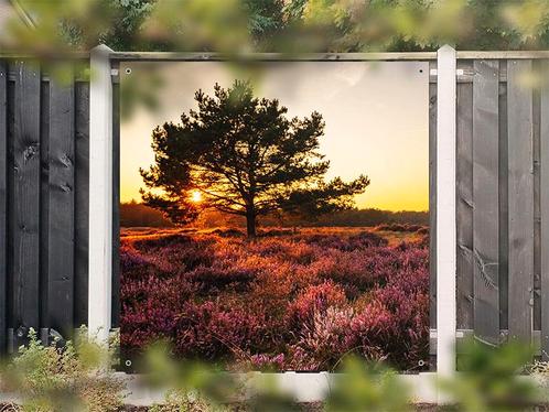 NR 1406: Tuinposter heideveld zonsopgang 180x180cm, Tuin en Terras, Tuinwanddecoratie, Nieuw