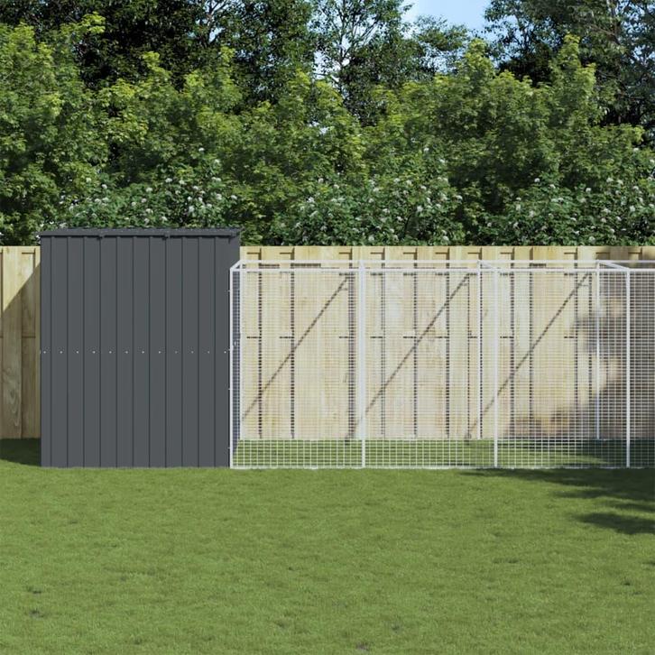 vidaXL Hondenhok met ren 214x865x181 cm gegalvaniseerd staal, Dieren en Toebehoren, Hondenhokken, Nieuw, Verzenden