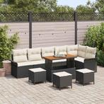 vidaXL Tuinbankenset met kussen 10 pcs Zwart poly rattan, Tuin en Terras, Verzenden, Nieuw, Rotan
