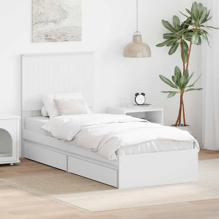 vidaXL Opslag bed met hoofdeinde met lade Wit 75 x 190 cm, Huis en Inrichting, Slaapkamer | Bedden, Wit, Nieuw, Hout, Verzenden