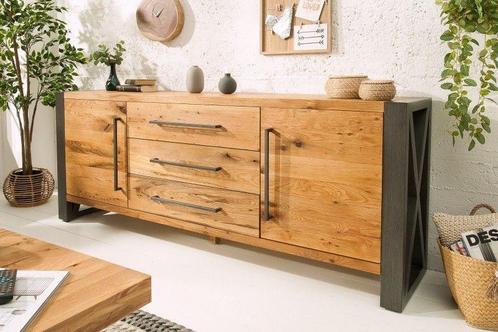 Massief dressoir THOR 200cm wilde eik geolied in industrieel, Huis en Inrichting, Kasten | Dressoirs, Ophalen of Verzenden