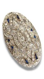 Broche Platina, Art Deco Platina Diamant Saffier grote, Sieraden, Tassen en Uiterlijk, Antieke sieraden